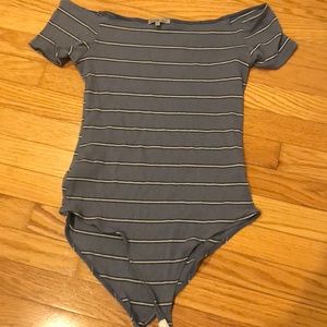 Blue Striped Off the Shoulder Bodysuit